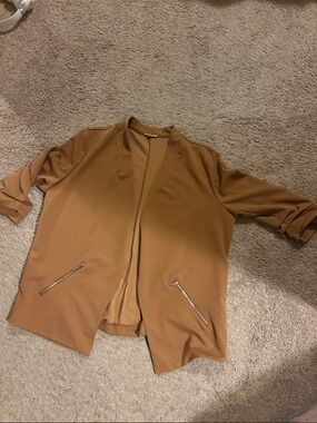 Maurices Tan Open-Front Blazer with Zip Details